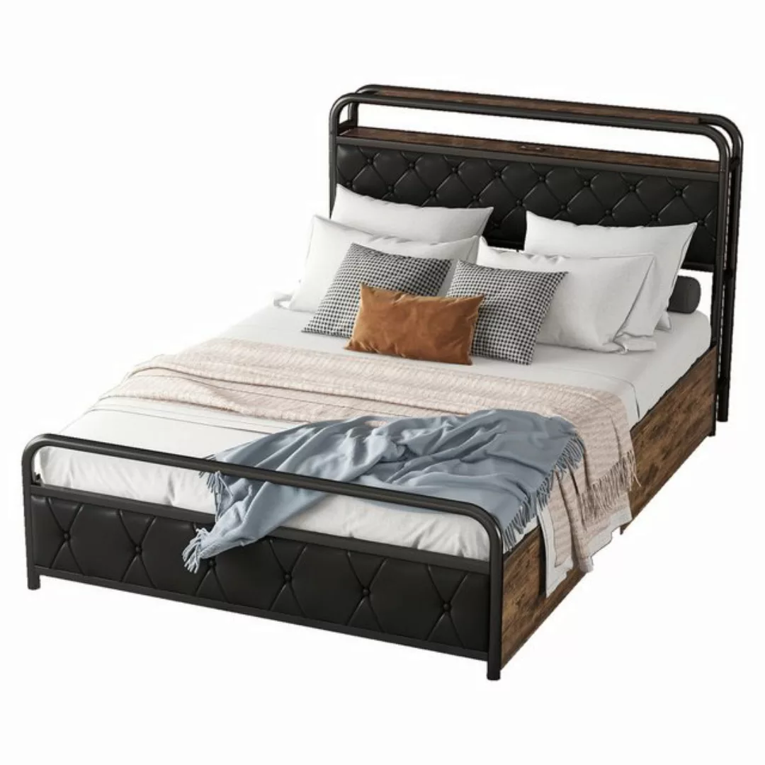 REDOM Stauraumbett Metallbett Doppelbett Kinderbett Flachbett (Nachttischla günstig online kaufen