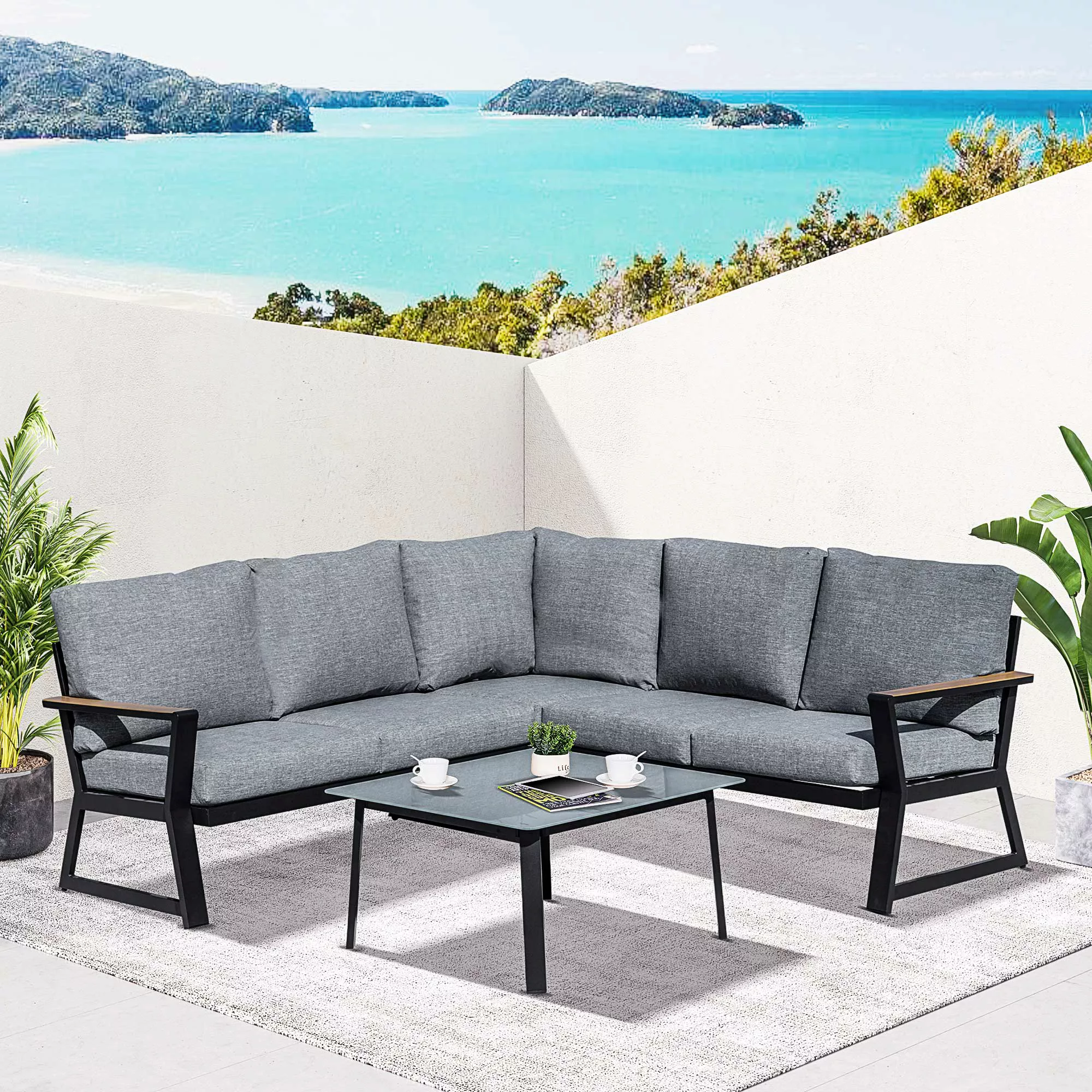 Outsunny Gartenmöbel-Set für 4 Personen mit Beistelltisch Balkonmöbel Set S günstig online kaufen
