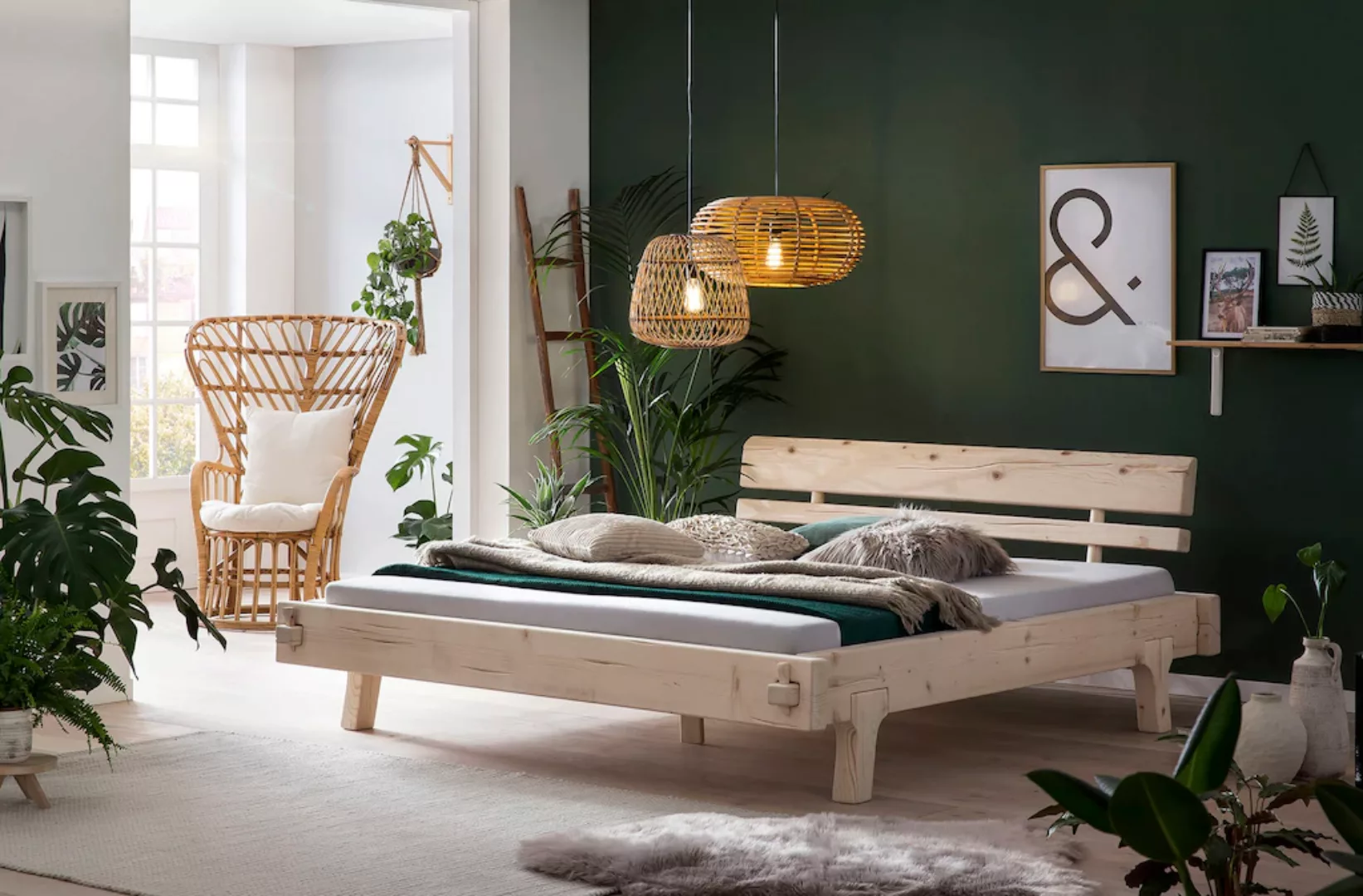 SalesFever Holzbett, aus Massivholz Fichte, Balkenbett in uriger Optik, im günstig online kaufen