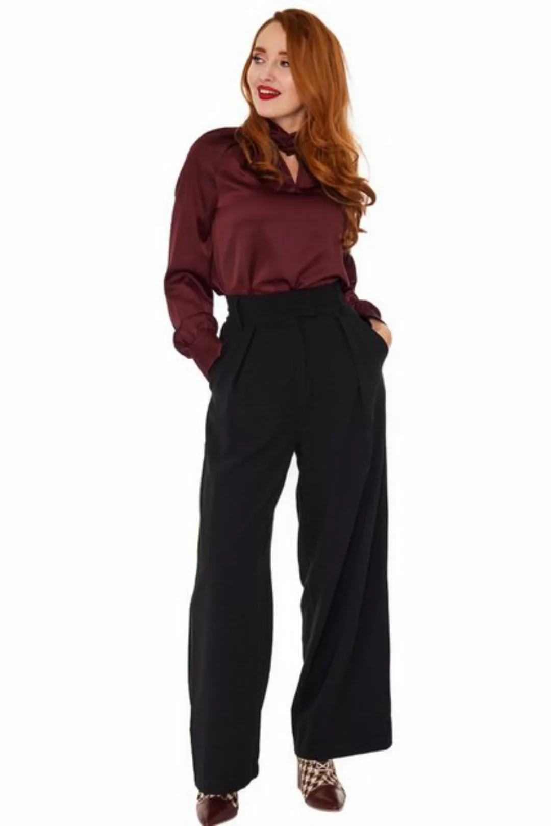 Voodoo Vixen Marlene-Hose Black Pleated Trousers Vintage Retro Stoffhose Bu günstig online kaufen