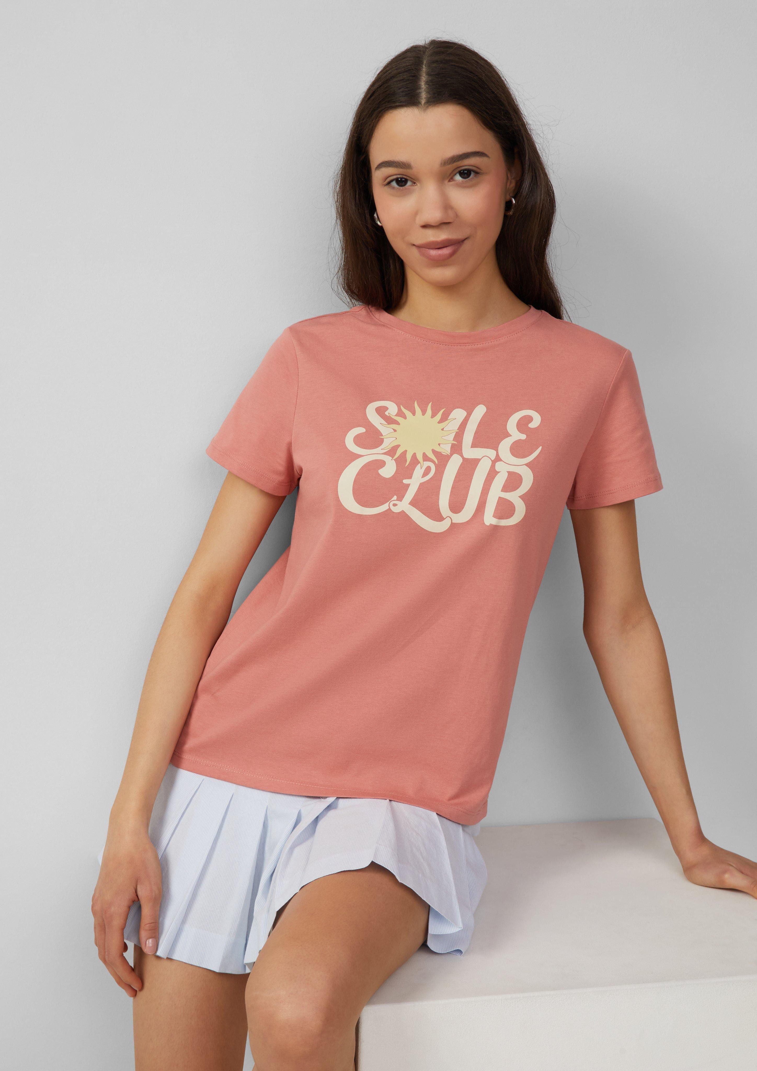 QS Kurzarmshirt Baumwollshirt mit Frontprint günstig online kaufen