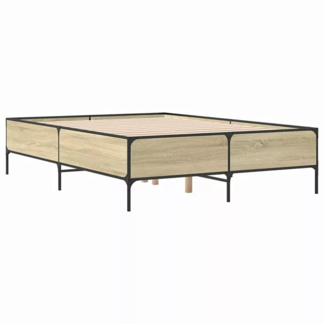 vidaXL Bett Bettgestell Sonoma-Eiche 150x200 cm Holzwerkstoff und Metall günstig online kaufen