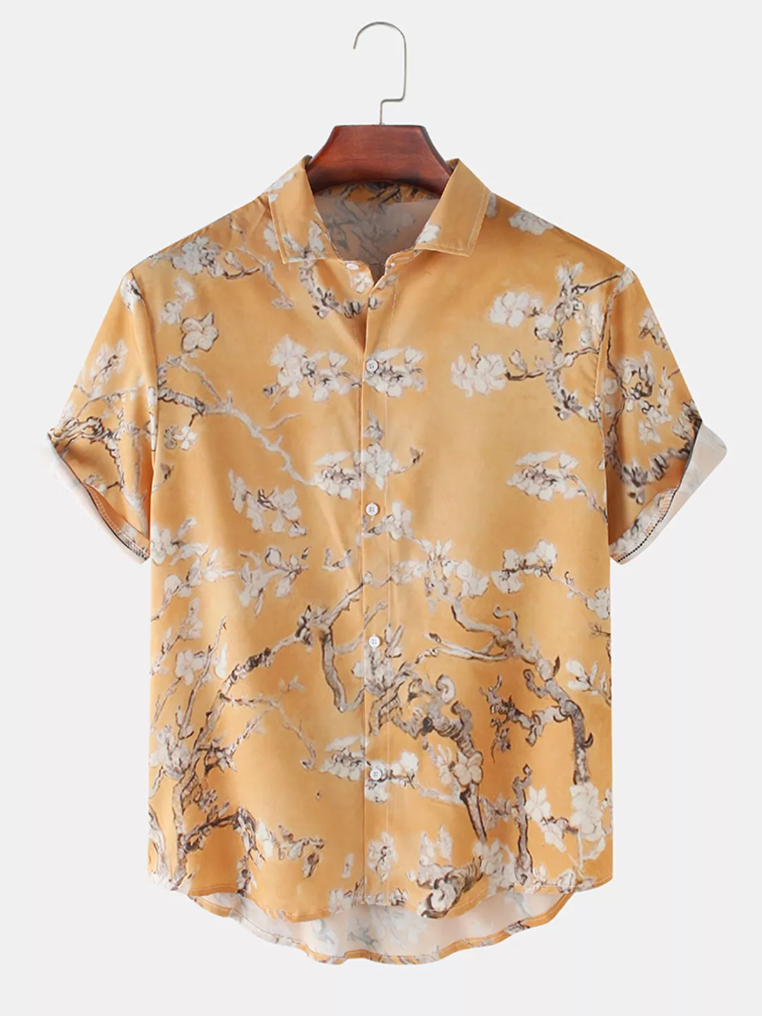 Mens Peach Blossom Print Licht Lässig Loose Fit Kurzarmhemden günstig online kaufen