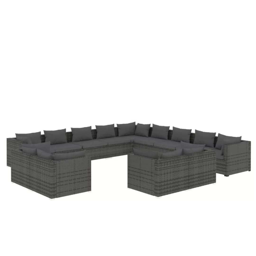 Vidaxl 13-tlg. Garten-lounge-set Mit Kissen Grau Poly Rattan günstig online kaufen