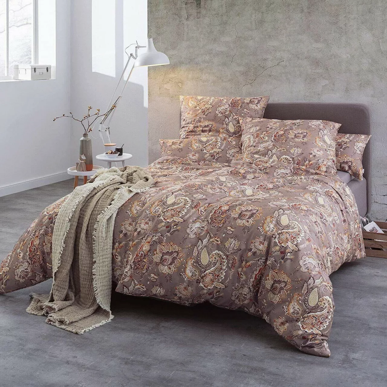 Estella Mako Satin Bettwäsche Samara 7377-295 Taupe Rost Gelb Paisley 135x2 günstig online kaufen