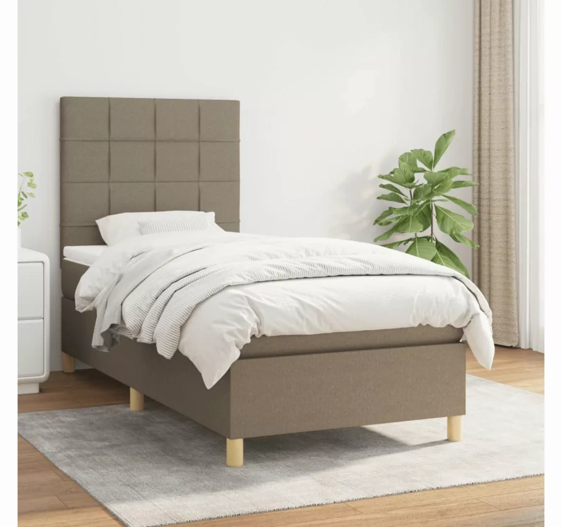 vidaXL Boxspringbett Boxspringbett mit Matratze Taupe 90x200 cm Stoff Bett günstig online kaufen