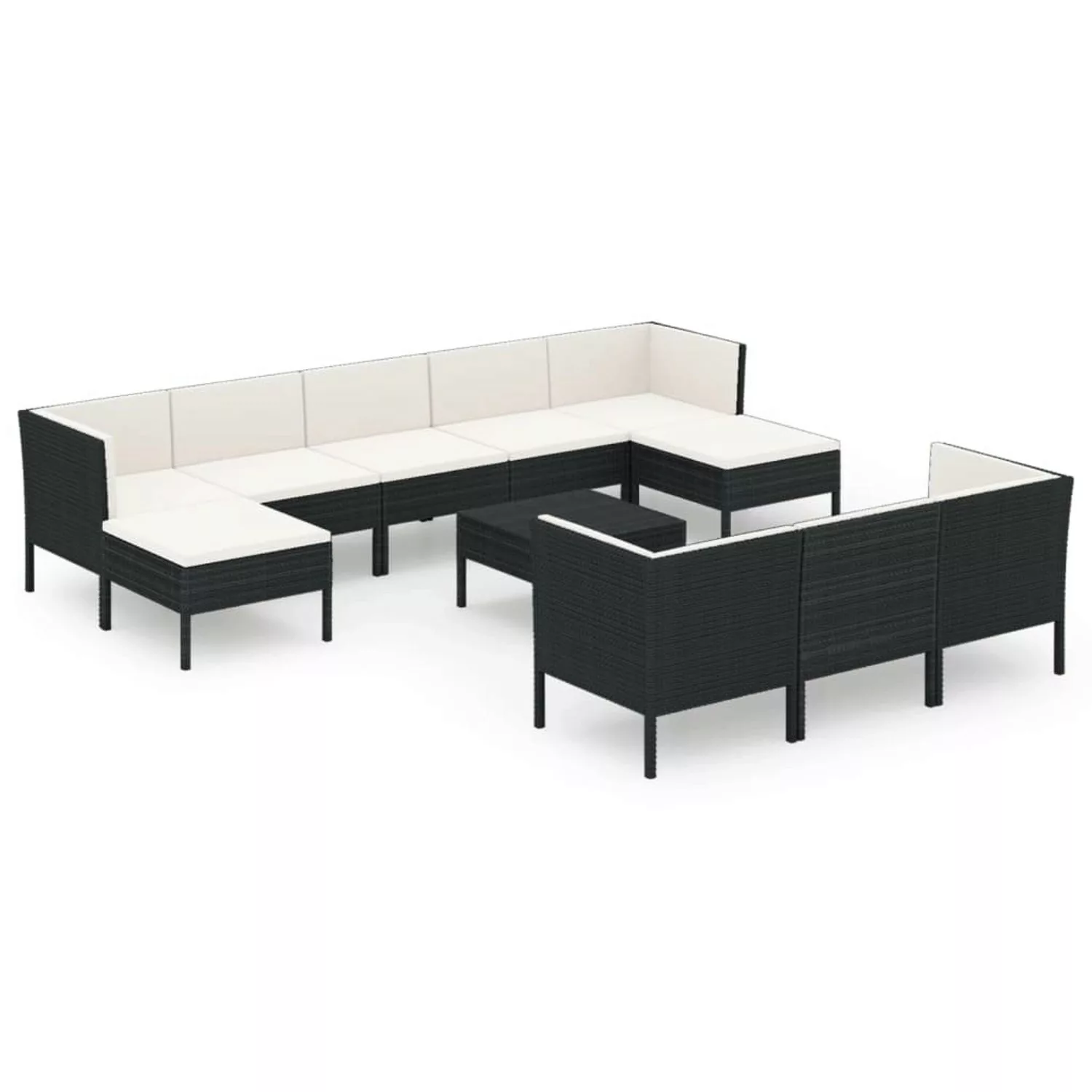 11-tlg. Garten-lounge-set Mit Auflagen Poly Rattan Schwarz günstig online kaufen