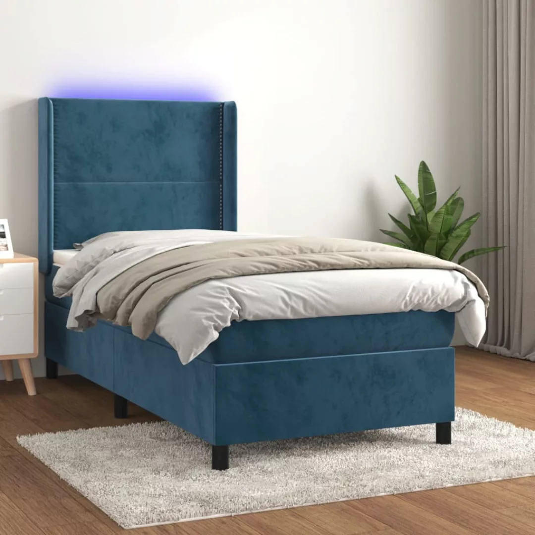 Vidaxl Boxspringbett Mit Matratze & Led Dunkelblau 100x200 Cm Samt günstig online kaufen