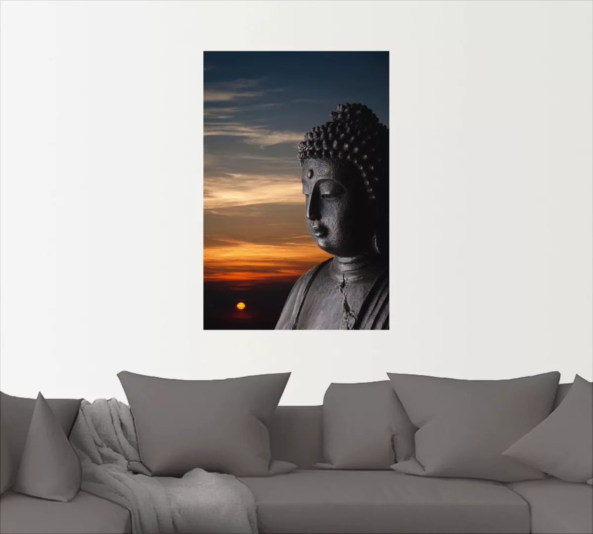 Artland Wandbild "Buddha Statue vor Sonnenuntergang", Buddhismus, (1 St.), günstig online kaufen