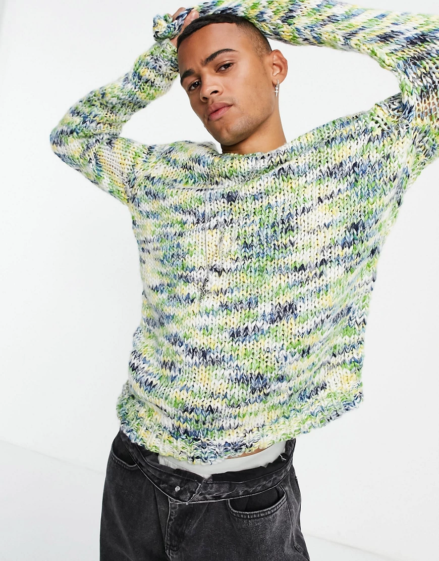 ASOS DESIGN – Schwerer Pullover im Handstrick-Look in Grün meliert günstig online kaufen