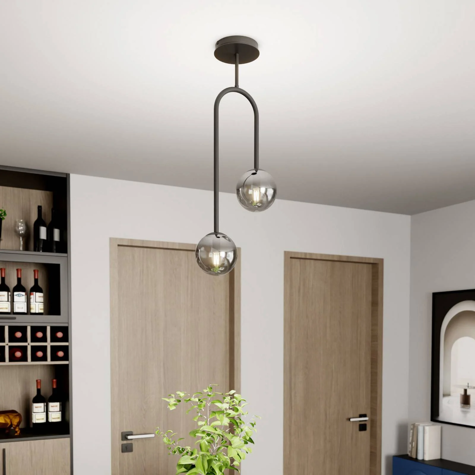 Deckenlampe Atria, rauchgrau/schwarz, Höhe 76 cm, 2-flg. günstig online kaufen