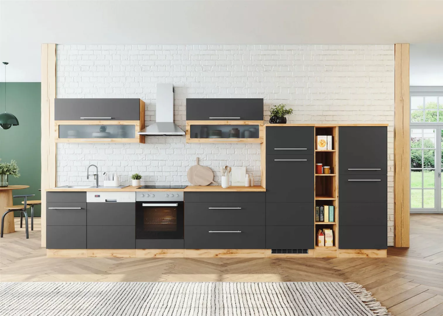 Kochstation Küche "KS-Wien", Breite 420 cm, wahlweise mit E-Geräten günstig online kaufen