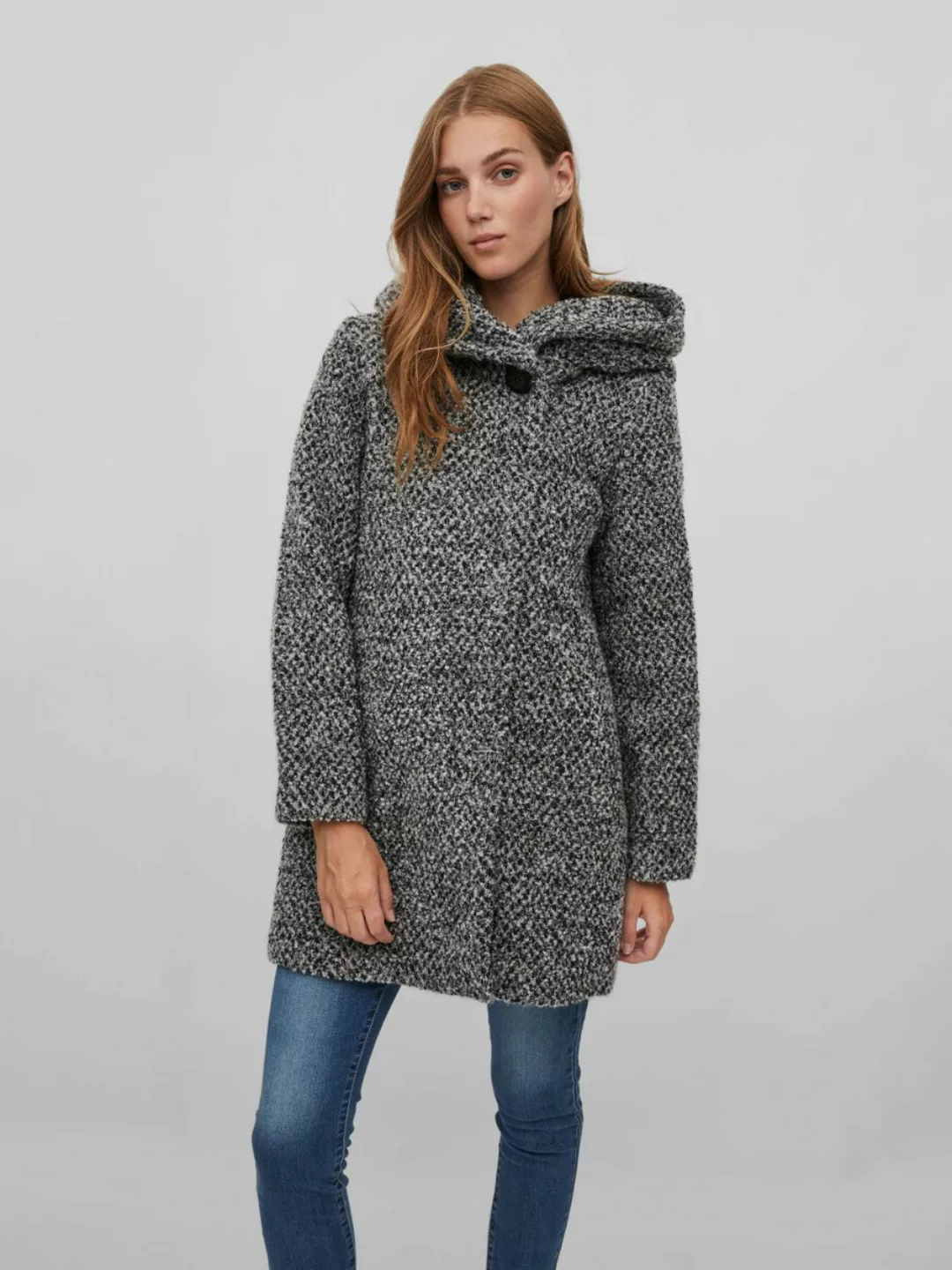VILA Wollgemisch Kapuzen Mantel Damen Grau günstig online kaufen