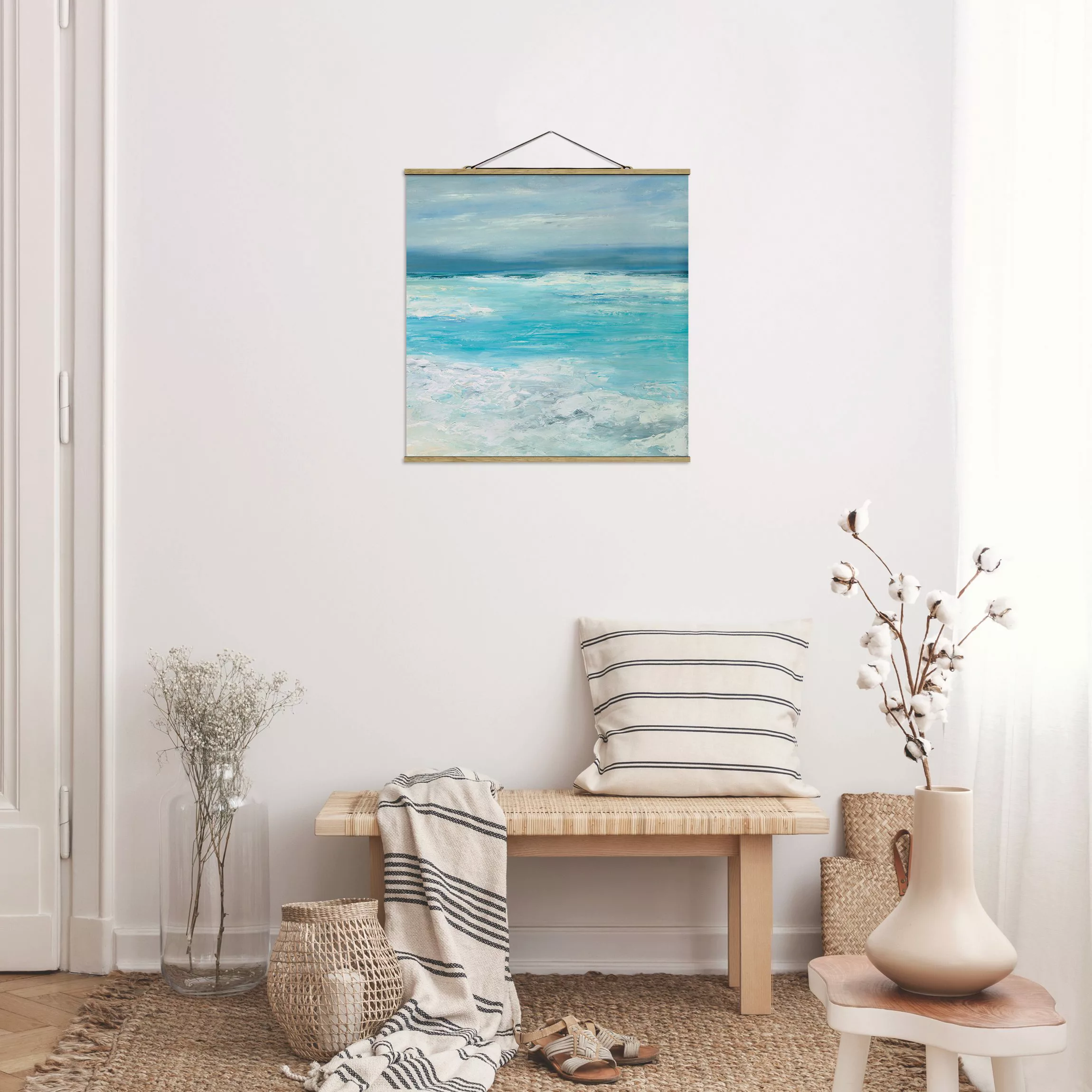 Stoffbild Strand mit Posterleisten - Quadrat Sturm auf dem Meer II günstig online kaufen