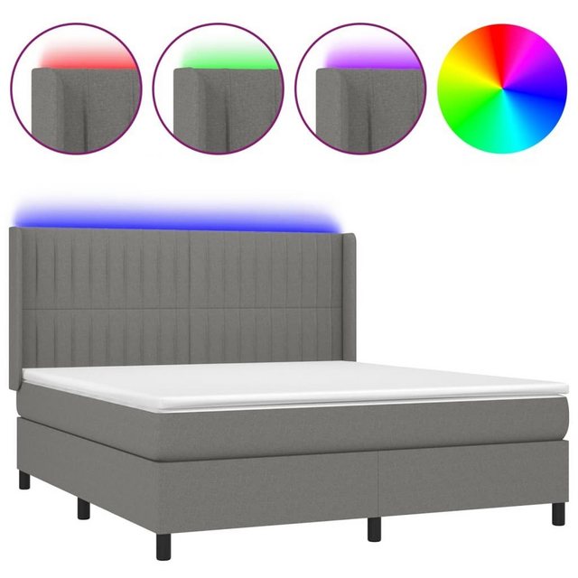 vidaXL Bettgestell Boxspringbett mit Matratze LED Dunkelgrau 180x200 cm Sto günstig online kaufen