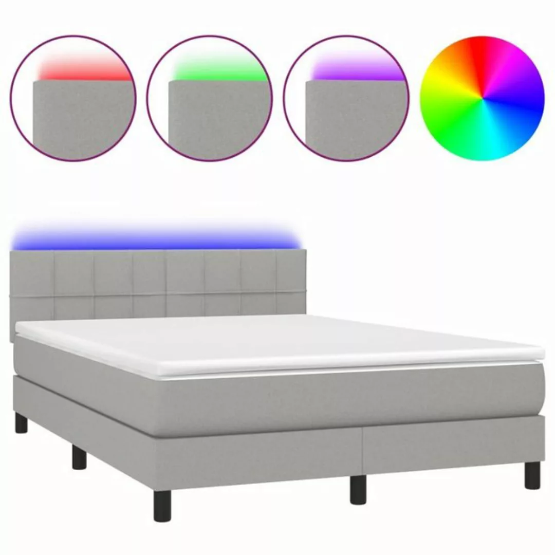 vidaXL Bettgestell Boxspringbett mit Matratze LED Hellgrau 140x200 cm Stoff günstig online kaufen