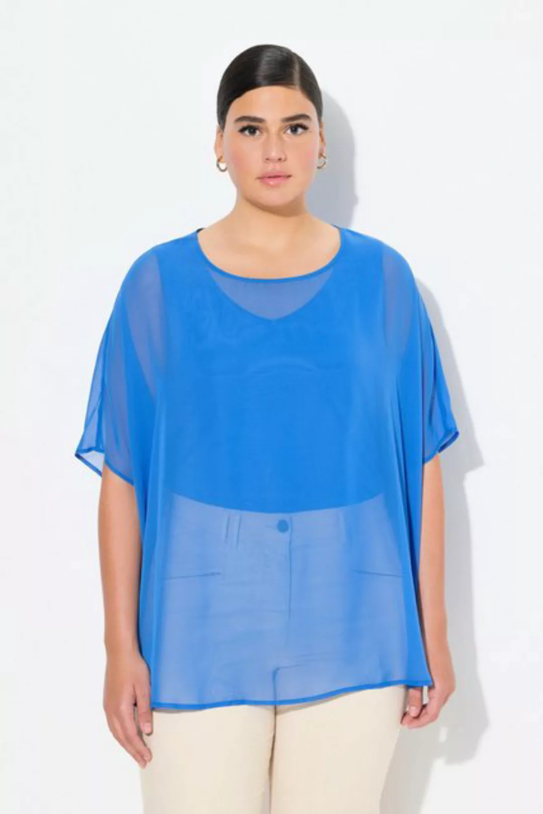 Ulla Popken Druckbluse Chiffonbluse Oversized Rundhals Halbarm günstig online kaufen