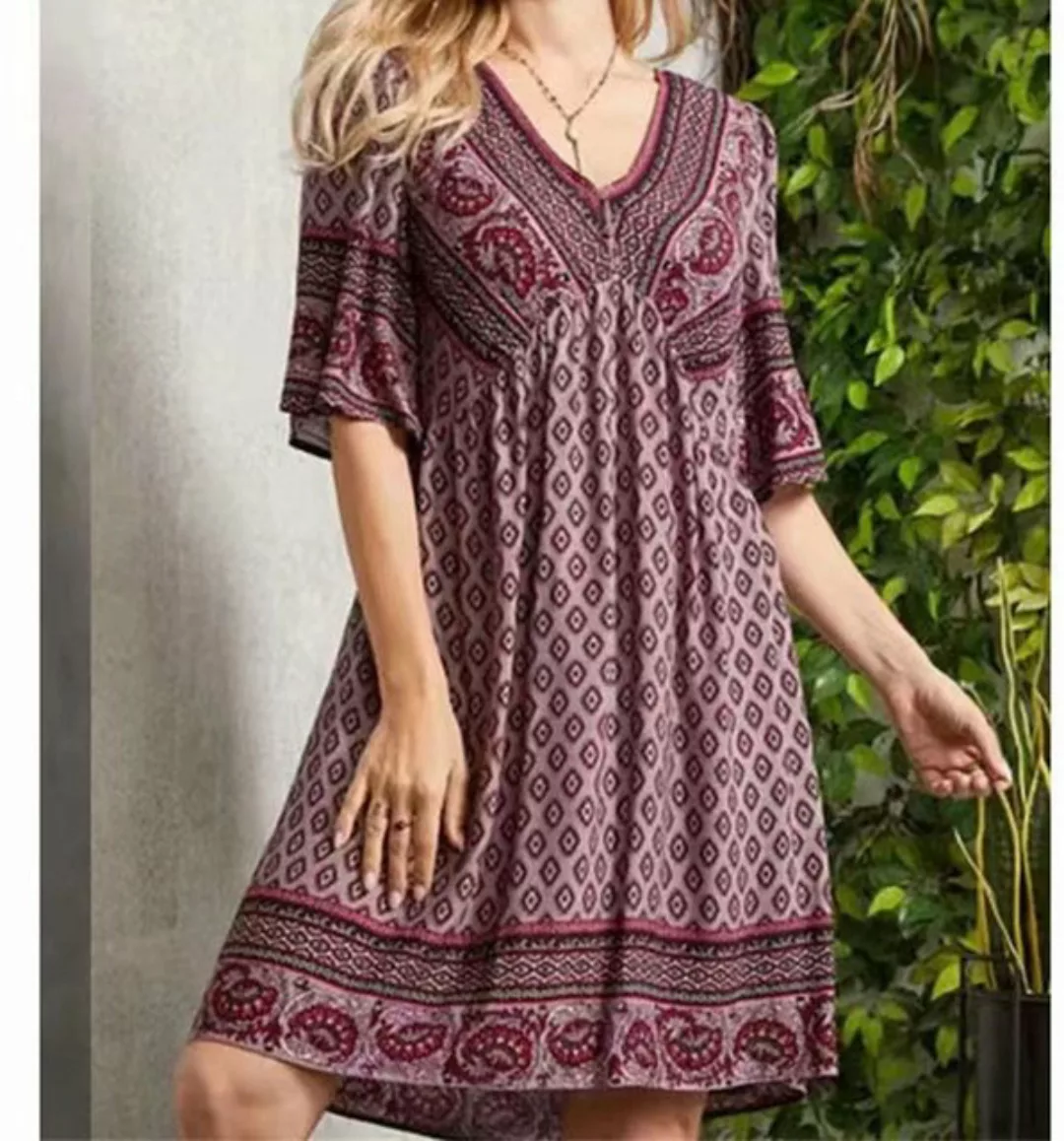 AFAZ New Trading UG Sommerkleid Damen-Resort-Kleid mit Bohemian-Print und V günstig online kaufen