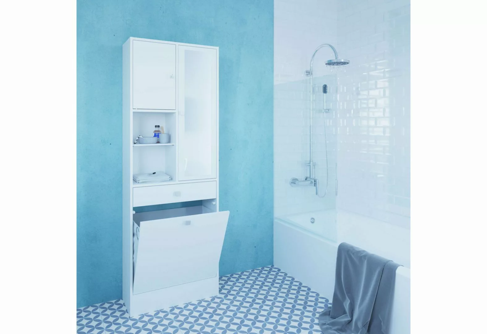 Badezimmerschrank mit Wäschekippe - Weiß - PLIZZ günstig online kaufen