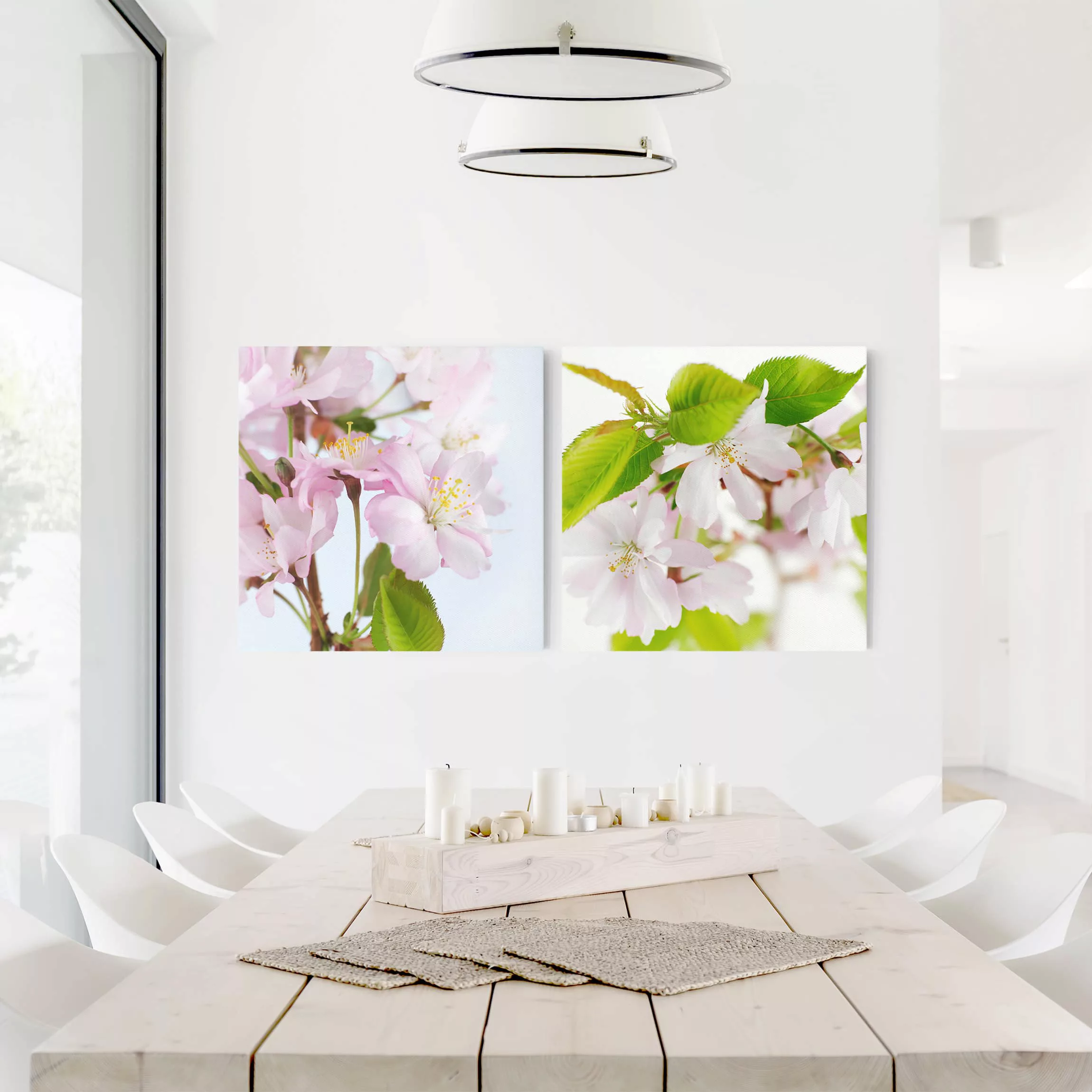 2-teiliges Leinwandbild Küche - Quadrat Zierkirsche mit Blüten günstig online kaufen