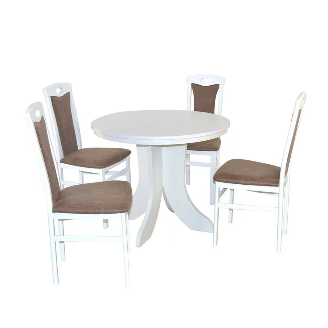 Runder Tisch mit Stühlen ausziehbar Weiß und Braun (fünfteilig) günstig online kaufen