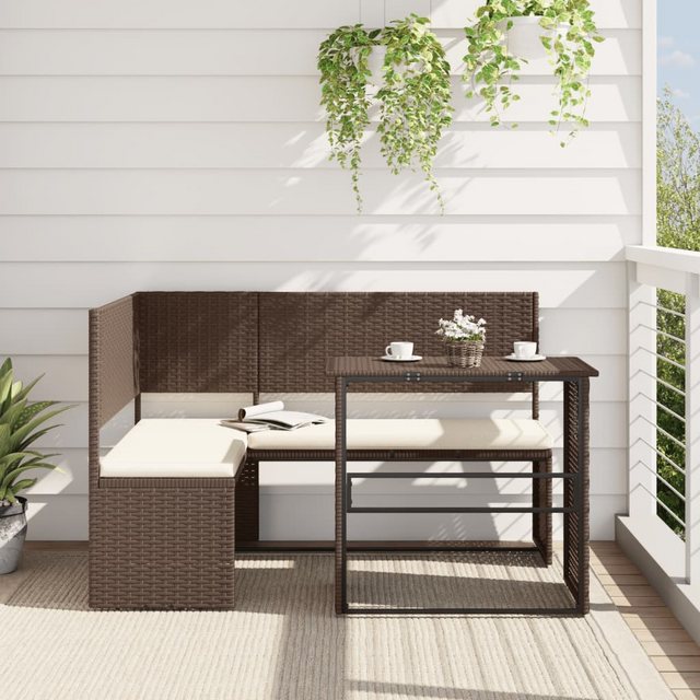 vidaXL Loungesofa Gartensofa in L-Form mit Tisch und Kissen Braun Poly Ratt günstig online kaufen