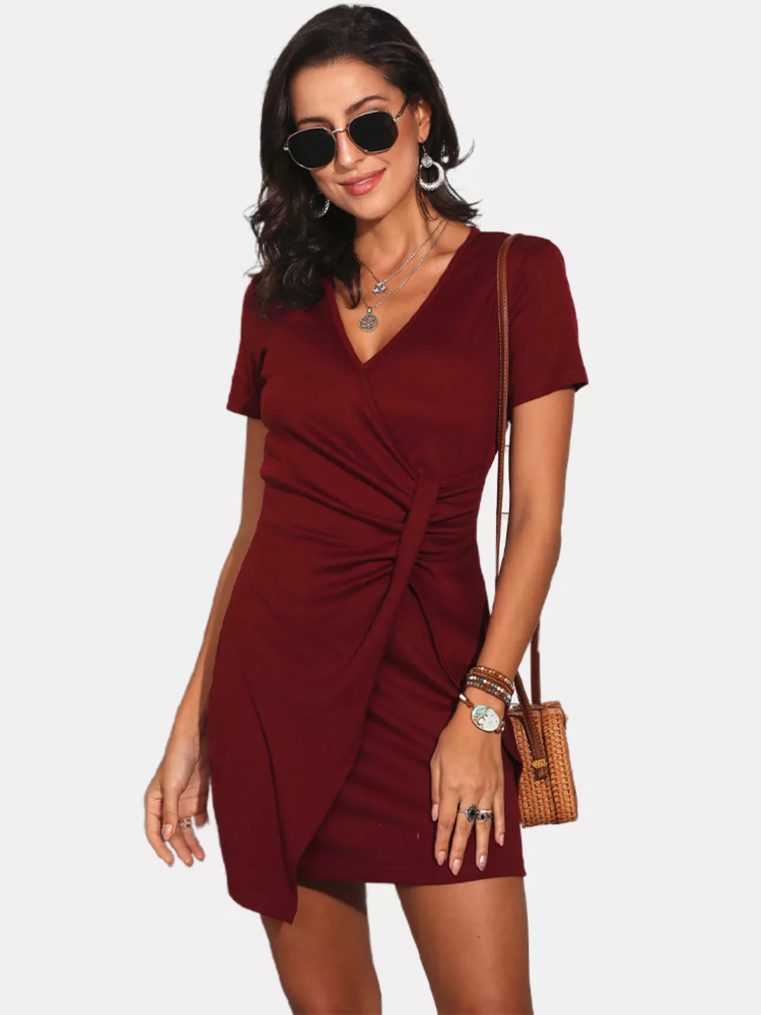 Kurzarm mit V-Ausschnitt Lässig Kleid Für Damen günstig online kaufen
