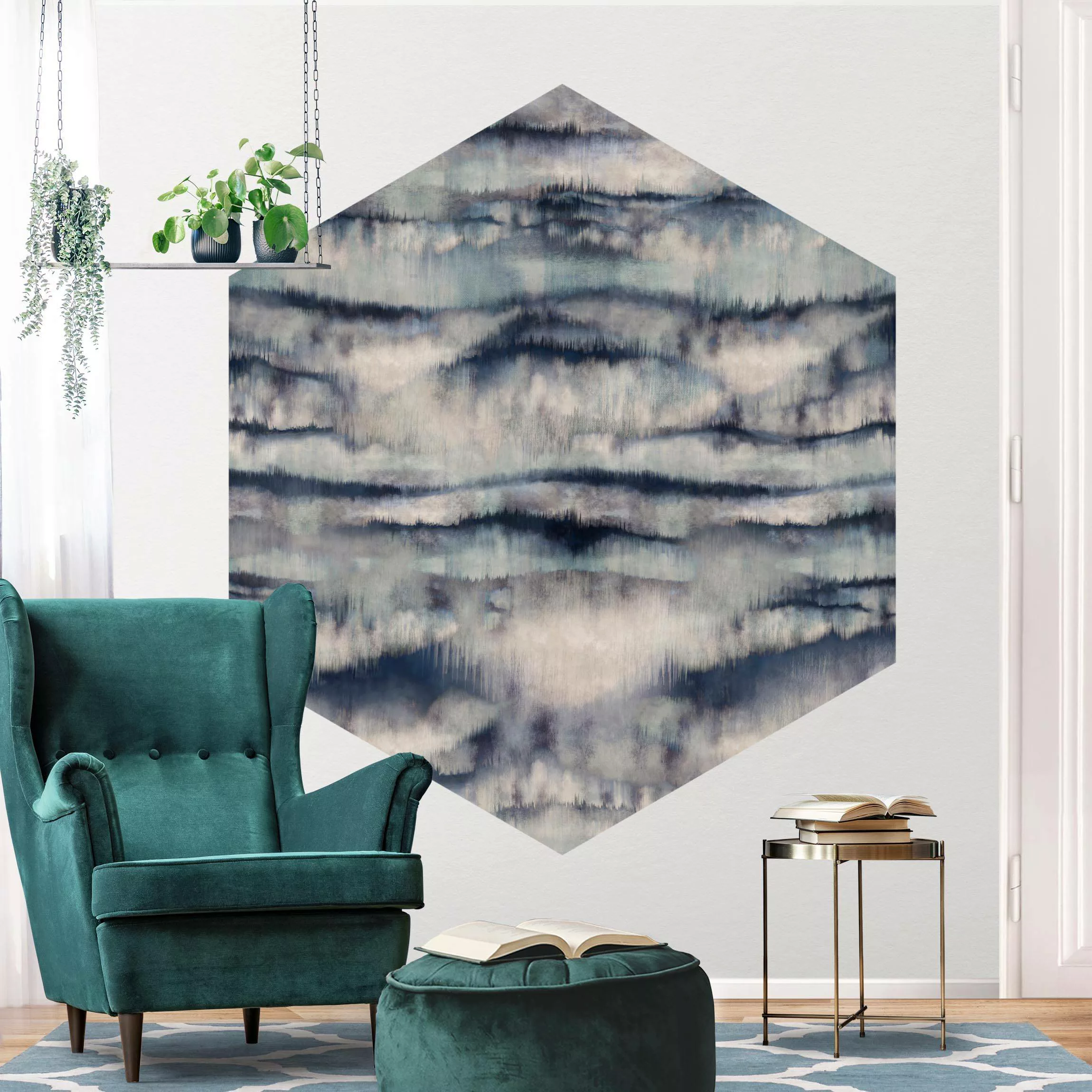 Hexagon Tapete selbstklebend Abstrakte Aquarell Berge günstig online kaufen