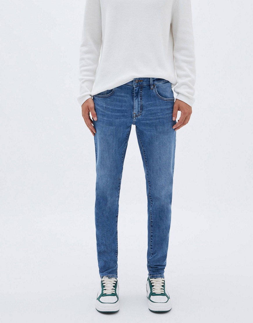 Pull&Bear – Skinny-Jeans in Mittelblau günstig online kaufen