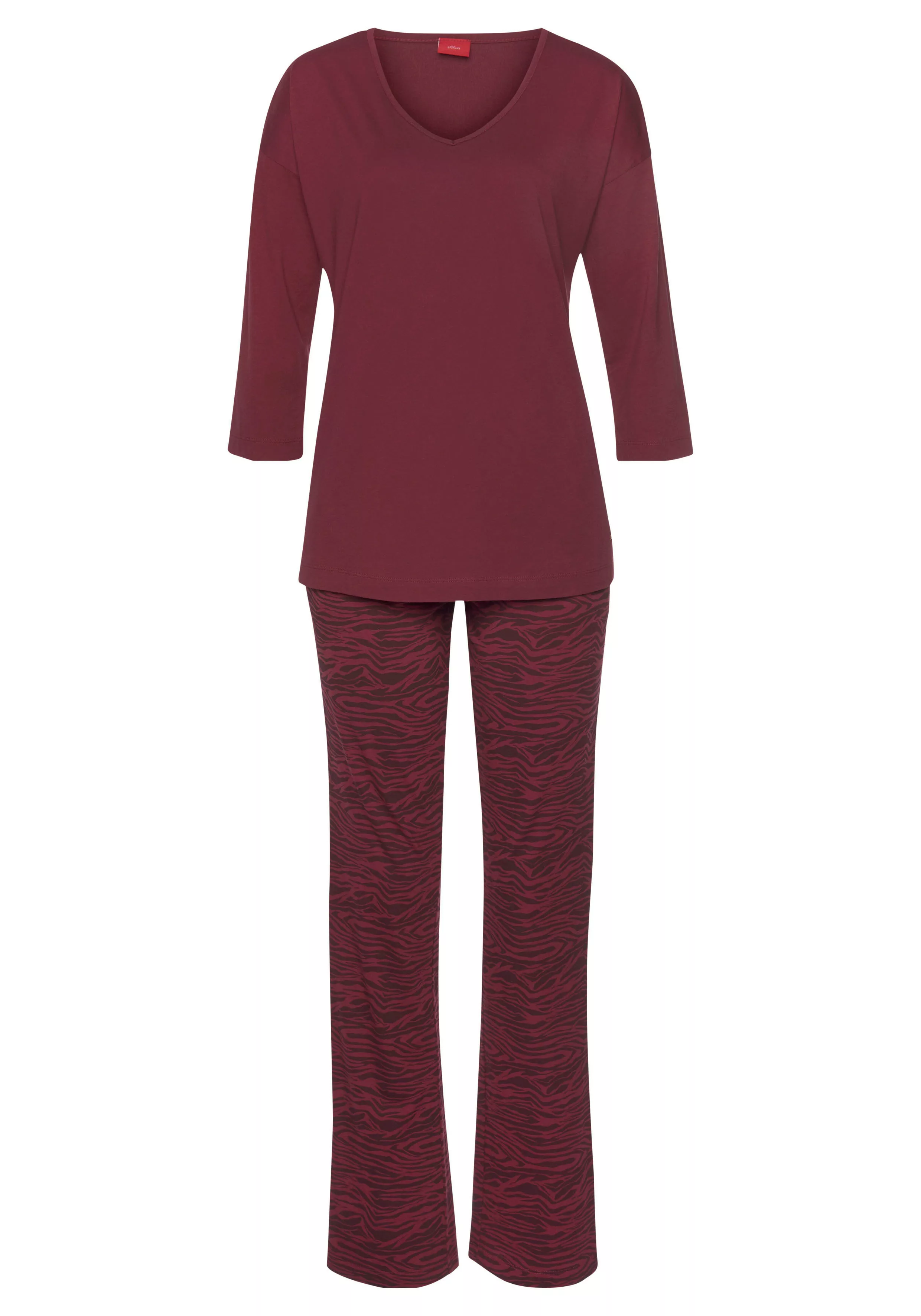 s.Oliver Pyjama, (2 tlg.), im Blumen-Dessin mit Streifen-Details günstig online kaufen