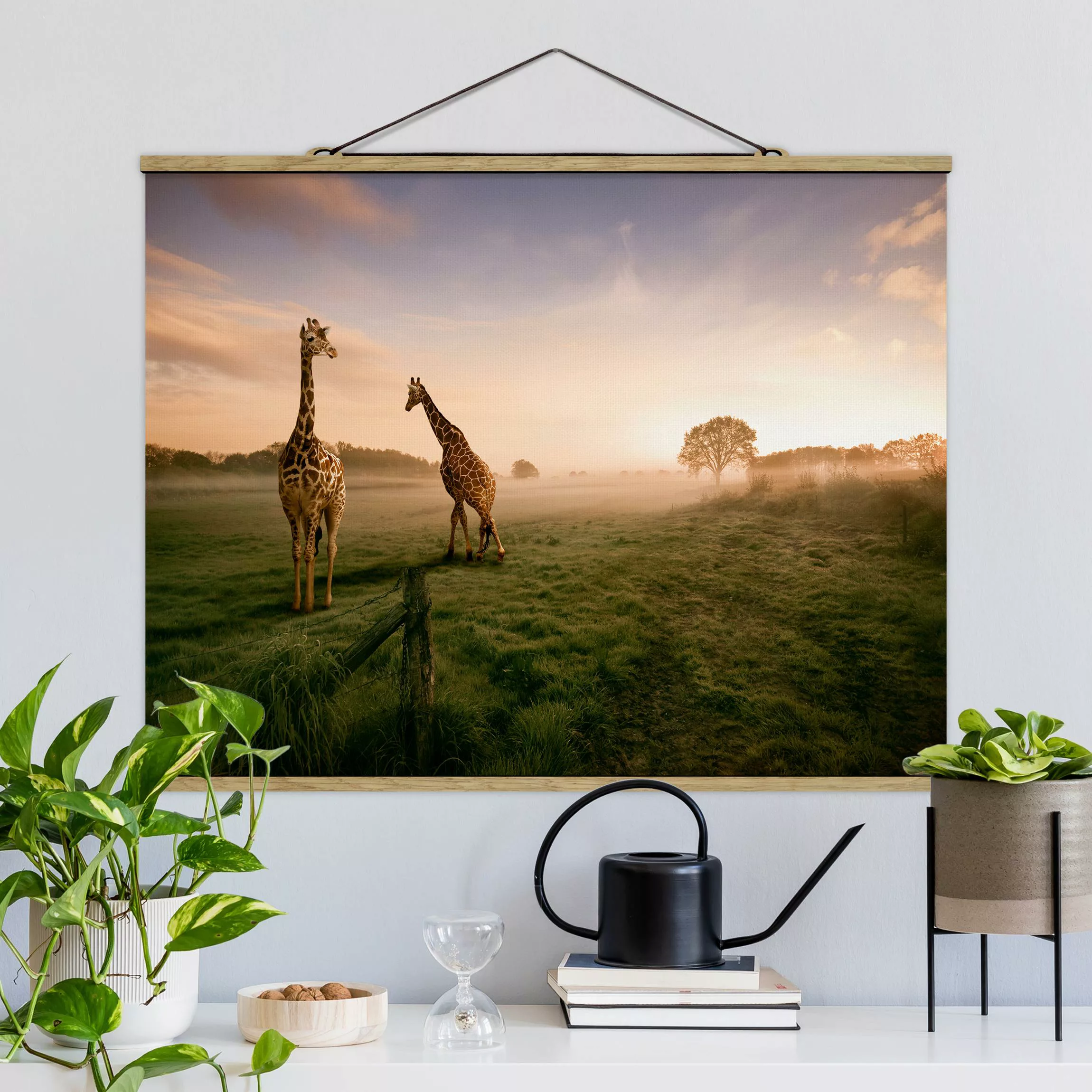 Stoffbild Tiere mit Posterleisten - Querformat Surreal Giraffes günstig online kaufen