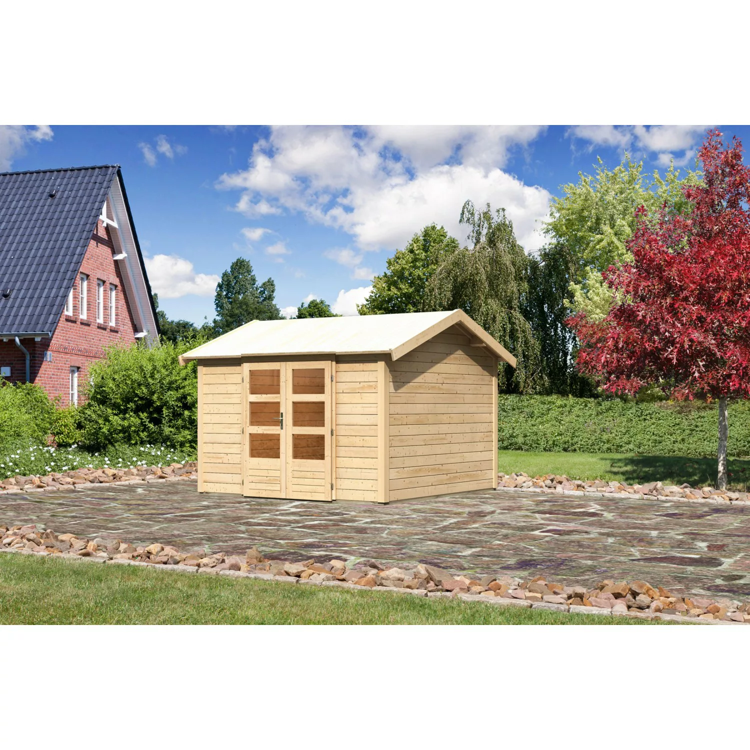 Karibu Holz-Gartenhaus/Gerätehaus Timra Naturbelassen Satteldach 300 cm x 3 günstig online kaufen