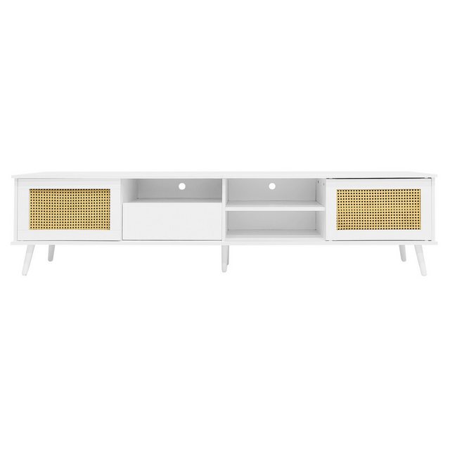 Yorbay TV-Schrank Weiß Rattan-TV-Ständer für 90-Zoll-Fernseher, 200x40x49 c günstig online kaufen