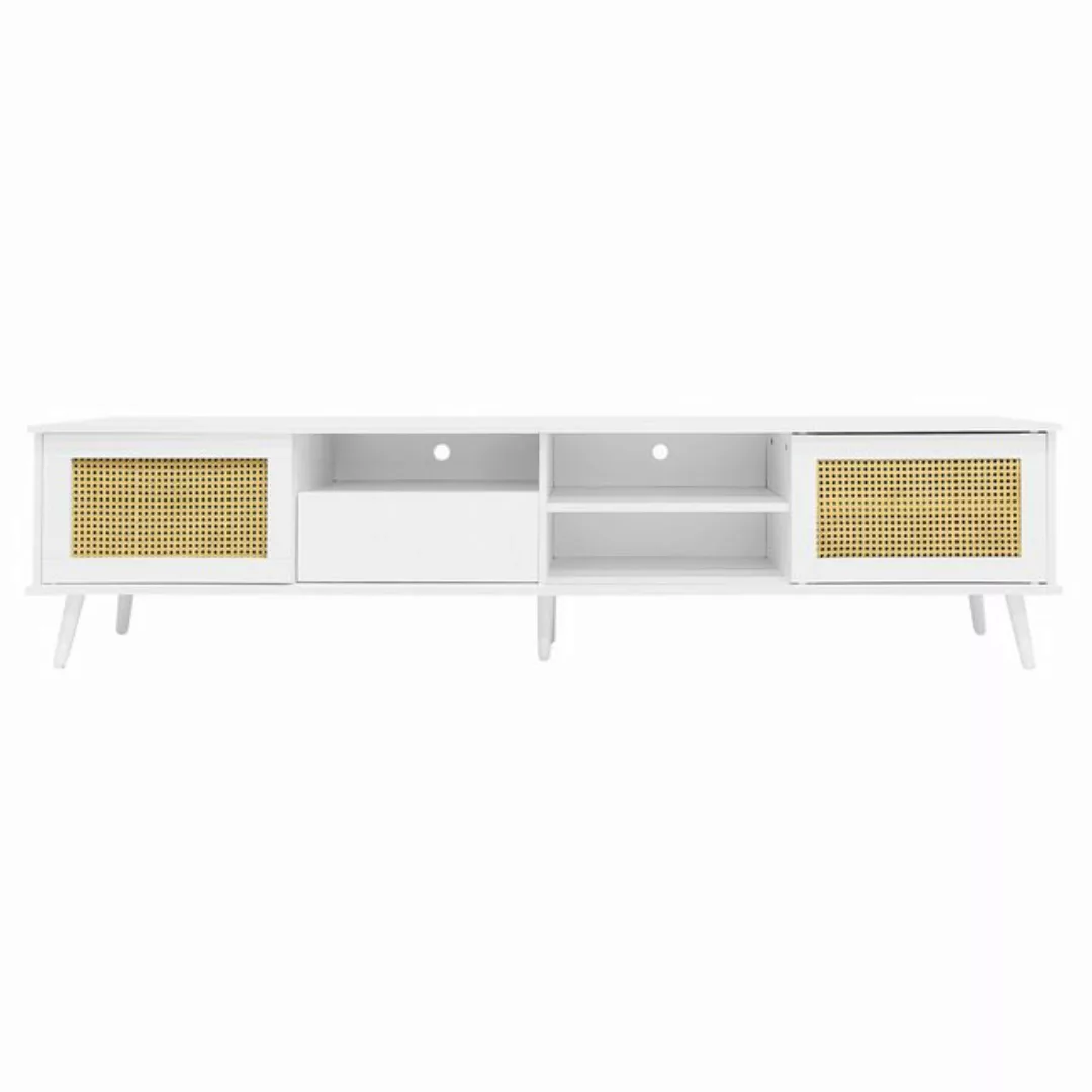 Yorbay TV-Schrank Weiß Rattan-TV-Ständer für 90-Zoll-Fernseher, 200x40x49 c günstig online kaufen