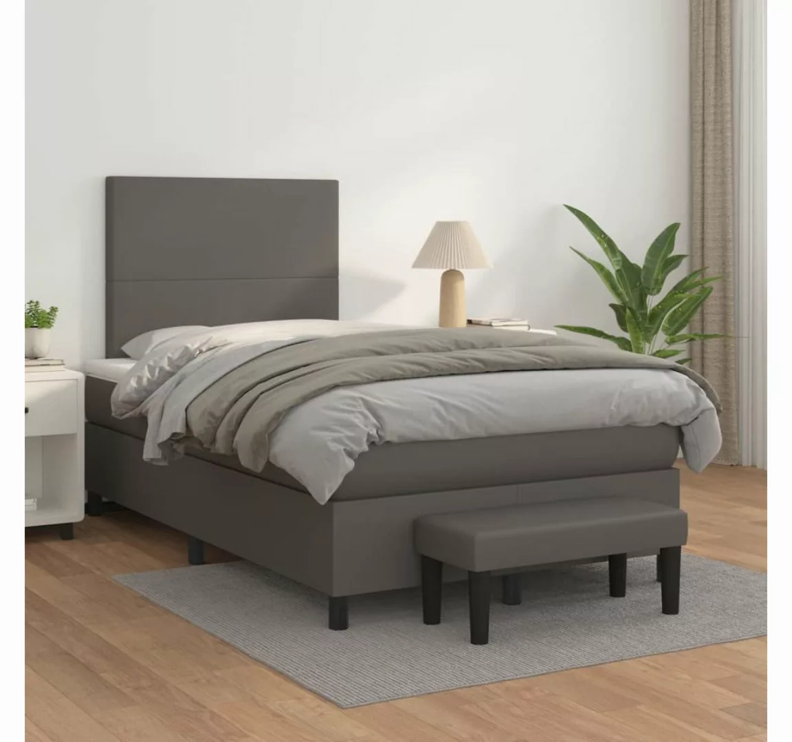 vidaXL Boxspringbett, Boxspringbett mit Matratze Grau 120x200 cm Kunstleder günstig online kaufen