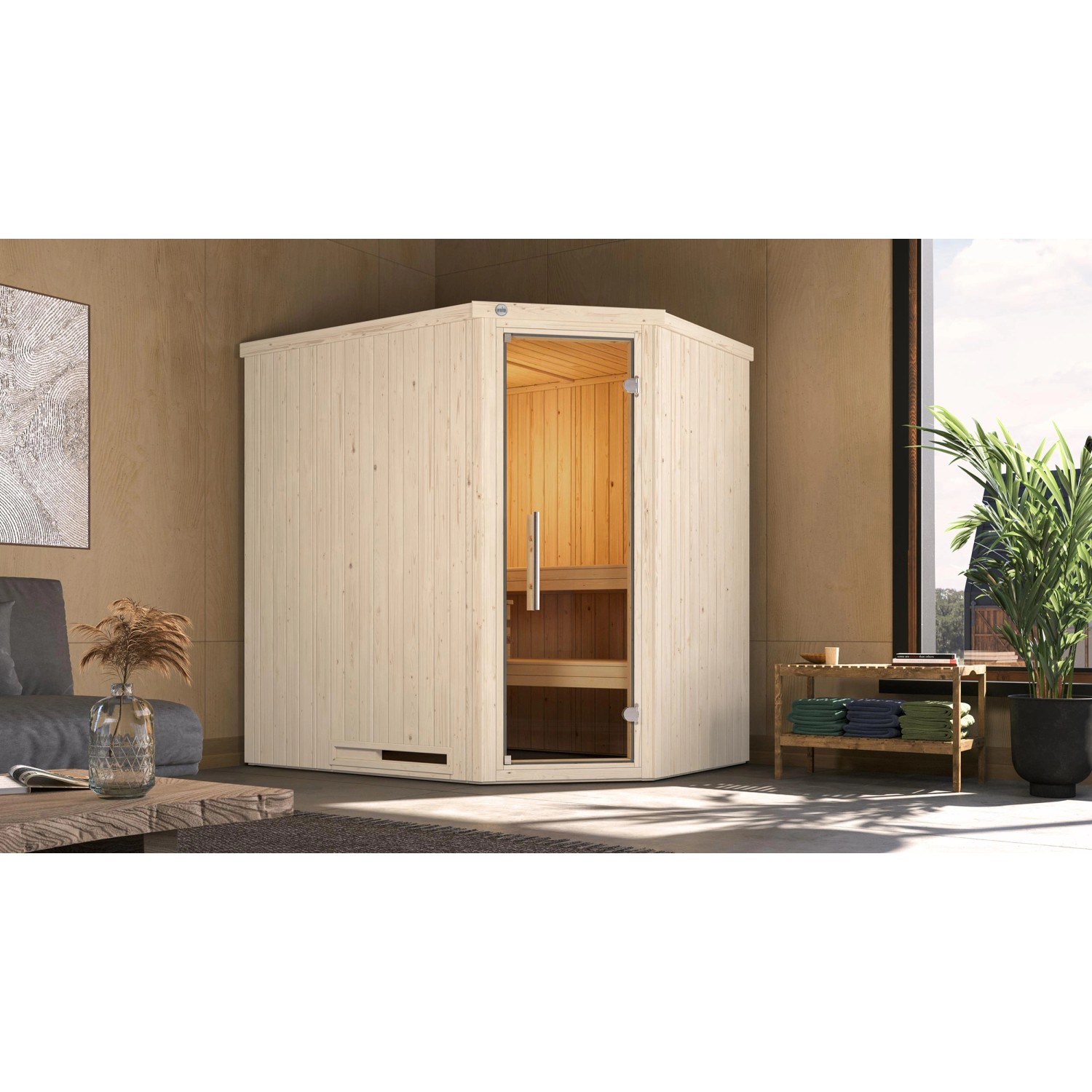 Weka Elementsauna Varberg Trend 1 Weiß Sparset 5,4 kW Kompakt Glastür günstig online kaufen