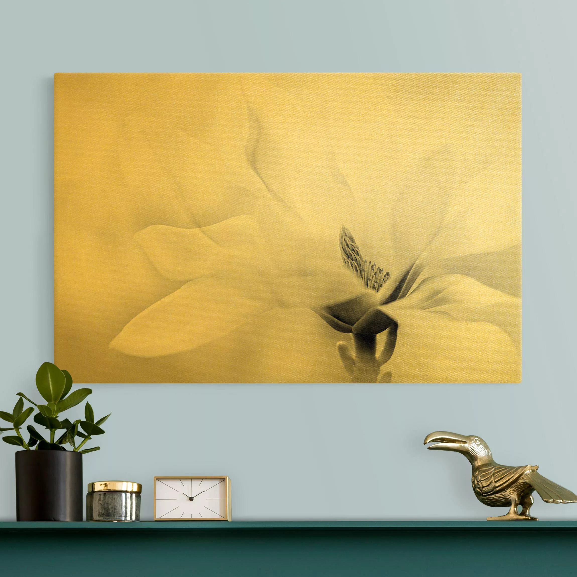 Leinwandbild Gold Zarte Magnolienblüte Schwarz-Weiß günstig online kaufen