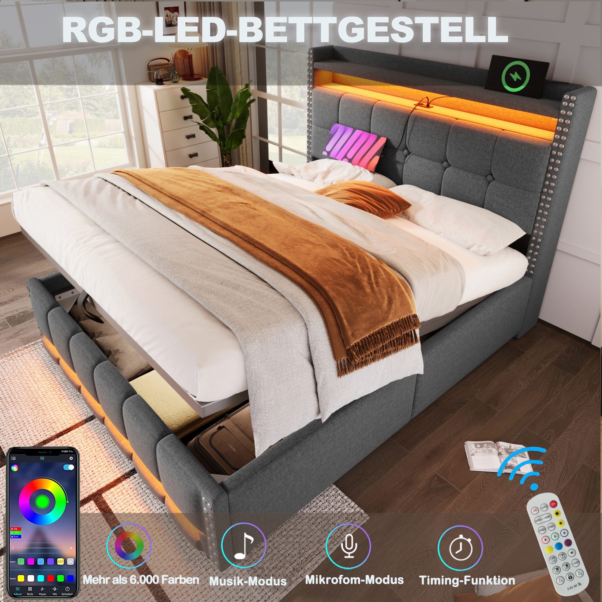 HAUSS SPOLE Polsterbett 160x200cm mit LED-Beleuchtung günstig online kaufen