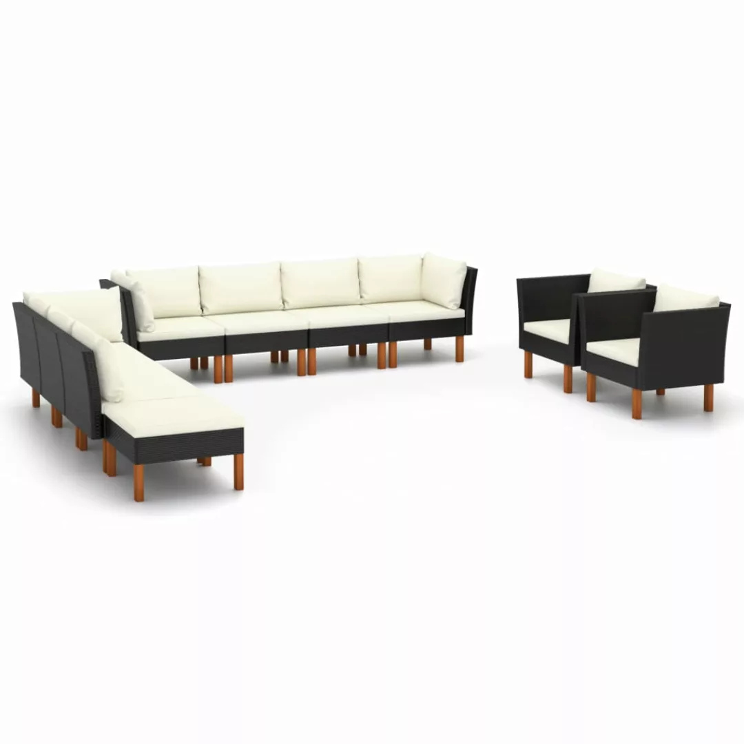 10-tlg. Garten-lounge-set Poly Rattan Eukalyptusholz Schwarz günstig online kaufen