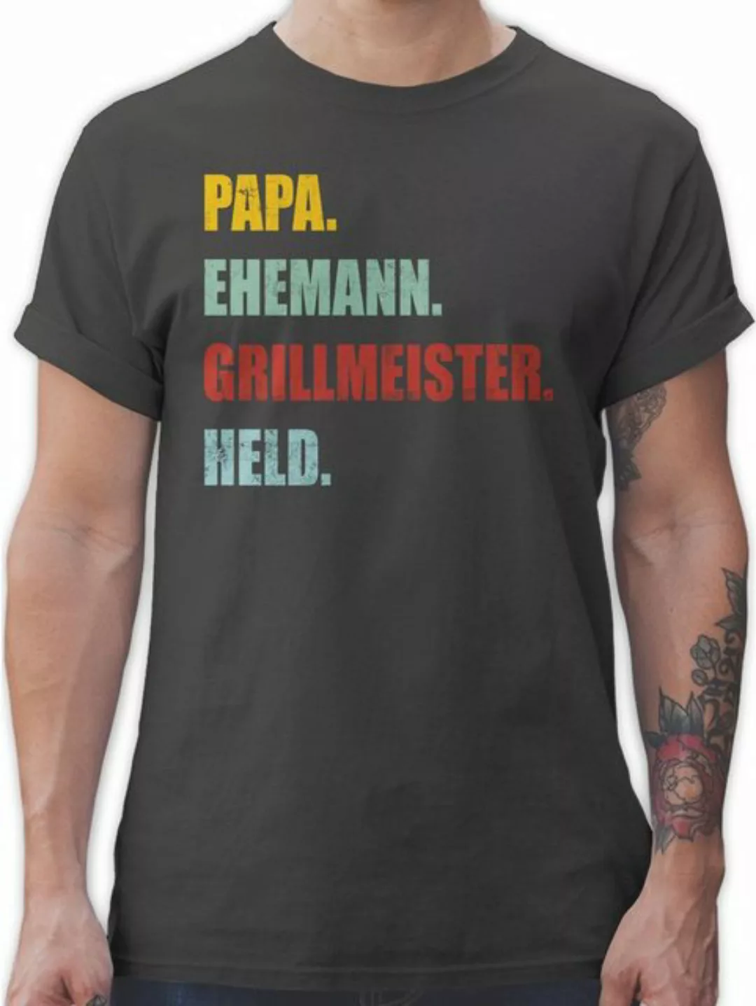 Shirtracer T-Shirt Papa Ehemann Grillmeister Held Retro Vintage Effekt Vate günstig online kaufen
