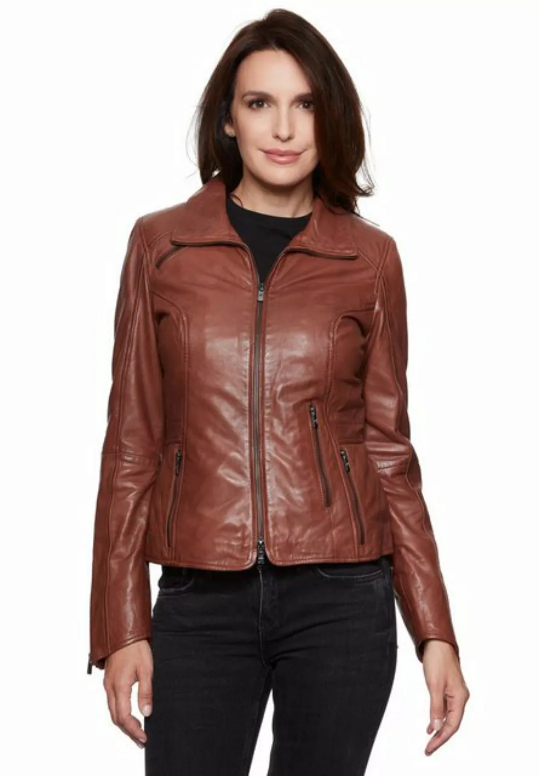 Jilani Lederjacke enna Jilani - Damen Lederjacke Lammnappa mittelbraun Pfla günstig online kaufen