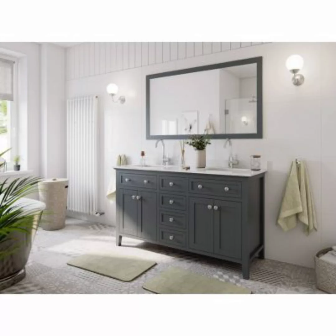 Lomadox Badmöbel Set Landhausstil mit Doppelwaschbecken EVERETT-02 Massivho günstig online kaufen
