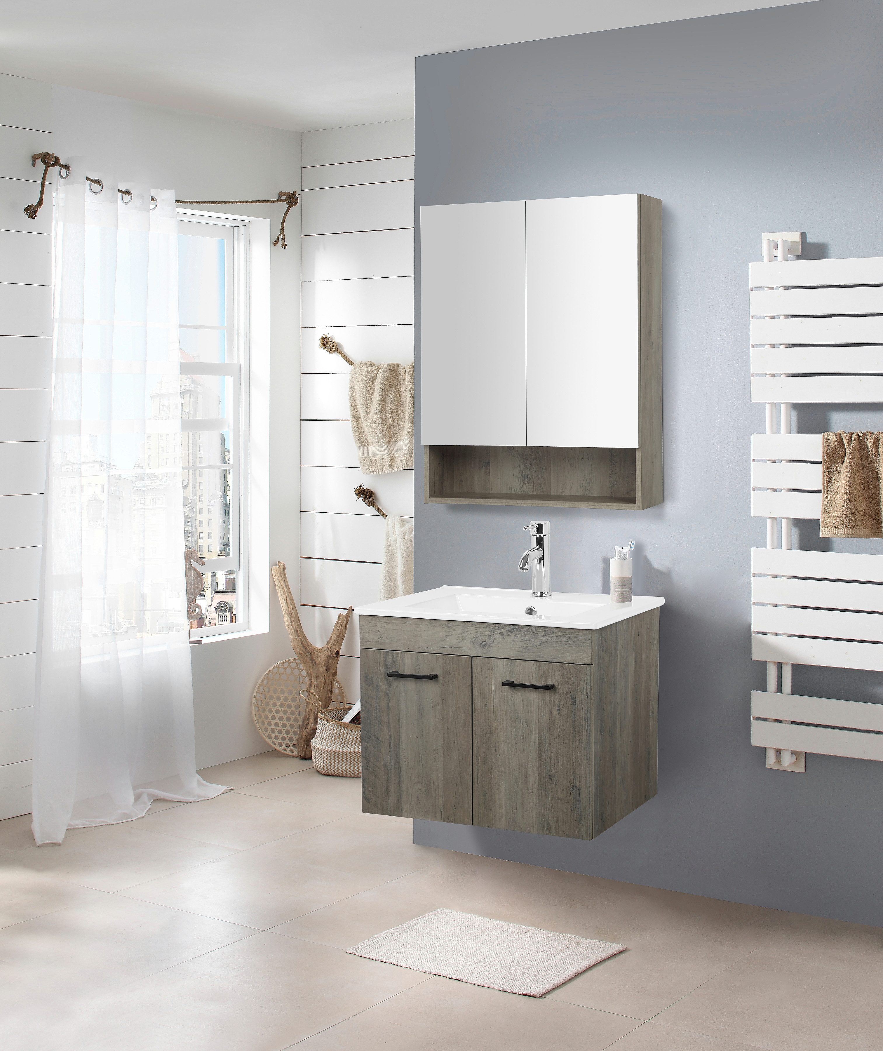 welltime Waschtisch "Florenz, Breite 60cm, 2 Tür, 2 Fächer, MDF-Front", Was günstig online kaufen
