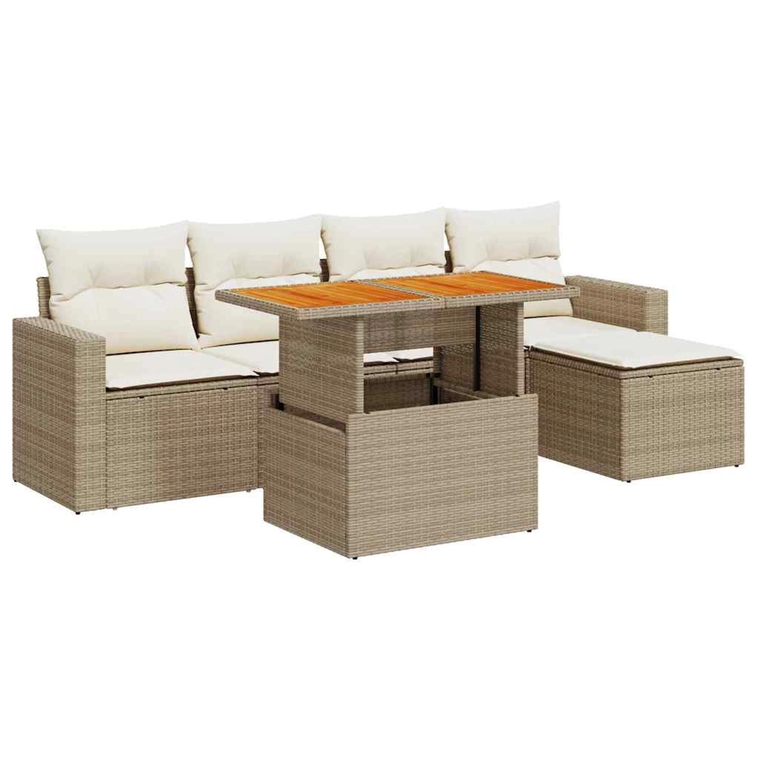 vidaXL 6-Tlg Garten-Sofagarnitur mit Kissen Beige Poly Rattan 3327026 günstig online kaufen