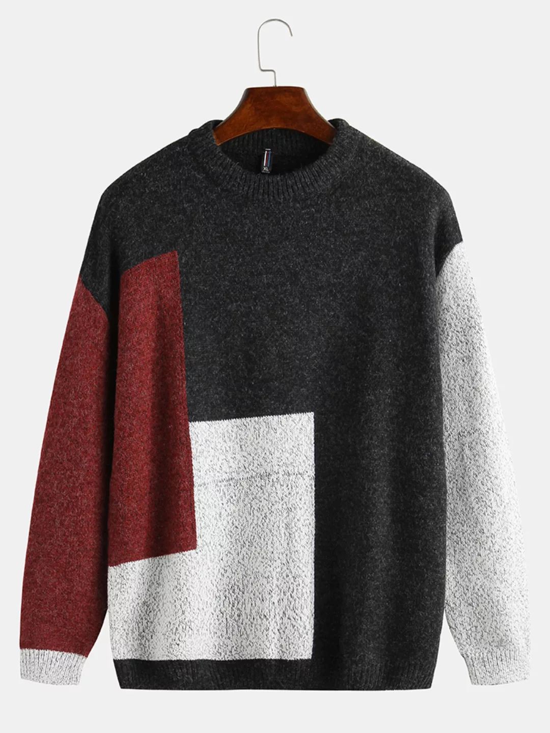 Herren Casual Patchwork Rundhalsausschnitt Loose Fit Sweater günstig online kaufen