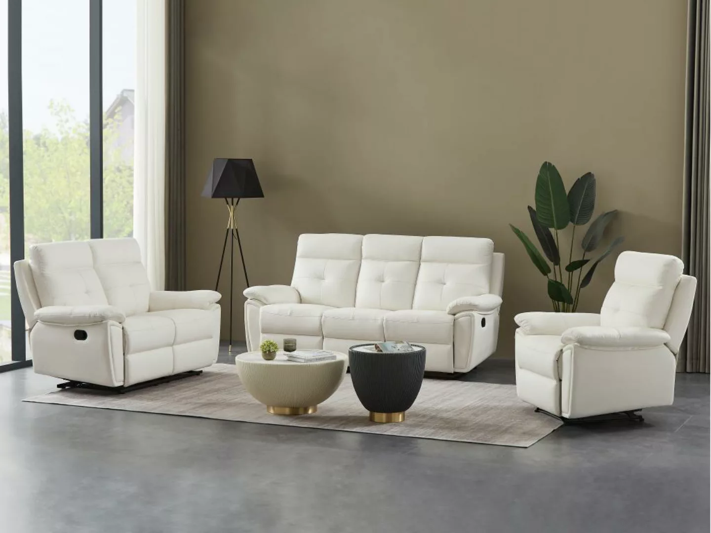 Relaxsofa Garnitur 3+2+1 - Leder- Weiß - VINETA günstig online kaufen