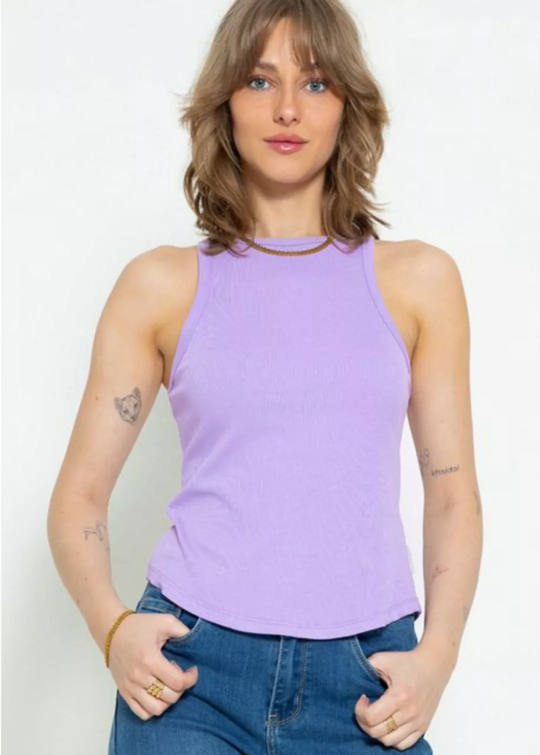 SASSYCLASSY Tanktop Geripptes Basic Tanktop Ärmelloses Top mit Rundhalsauss günstig online kaufen