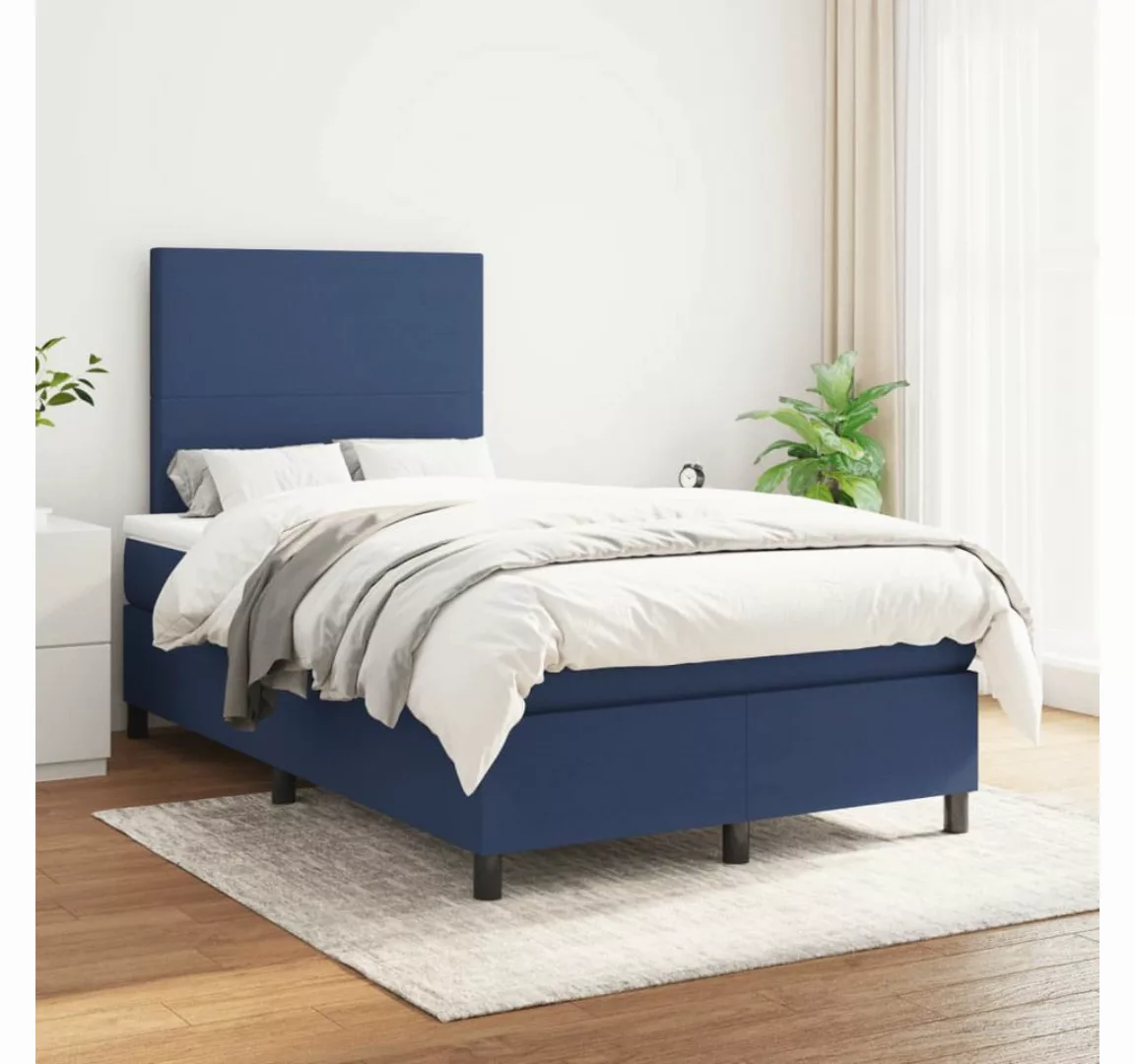 vidaXL Boxspringbett Boxspringbett mit Matratze Blau 120x200 cm Stoff Bett günstig online kaufen