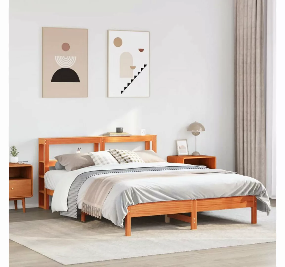 vidaXL Bett, Massivholzbett ohne Matratze Wachsbraun 140x190 cm Kiefernholz günstig online kaufen