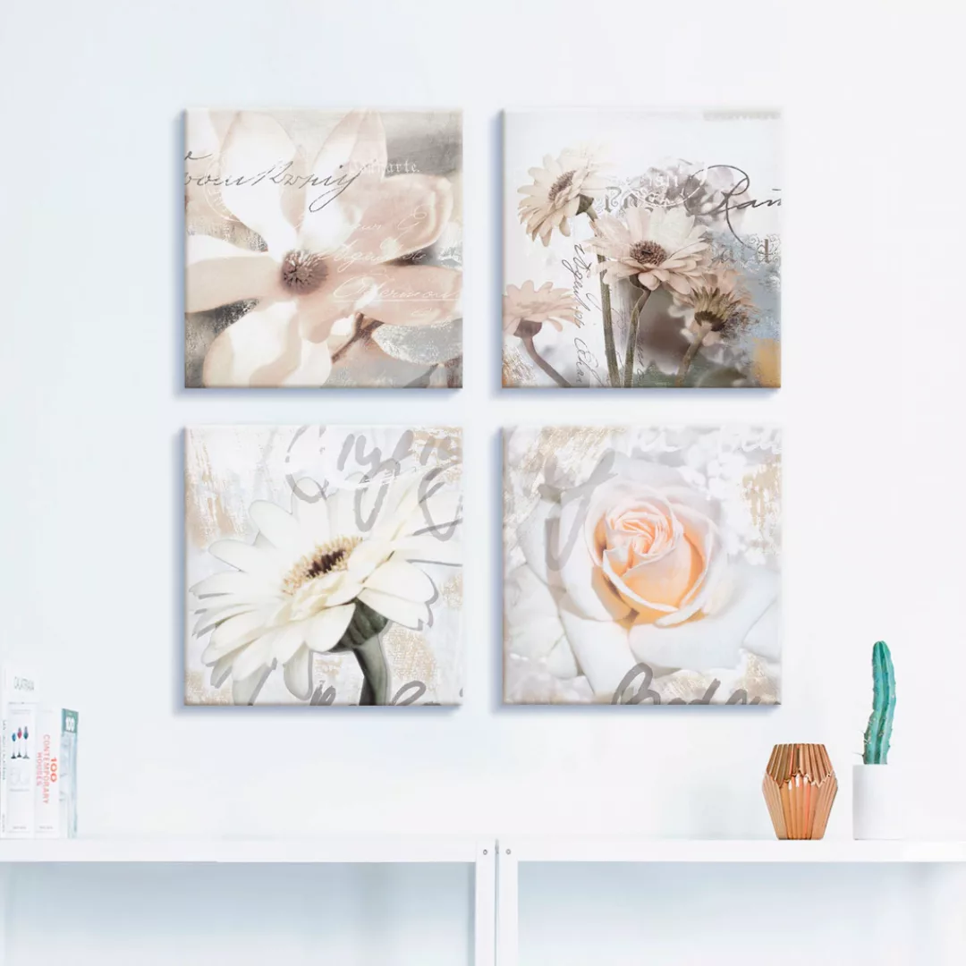 Artland Leinwandbild »Magnolie Gerberas Rosen in Buchstaben«, Blumen, (4 St günstig online kaufen